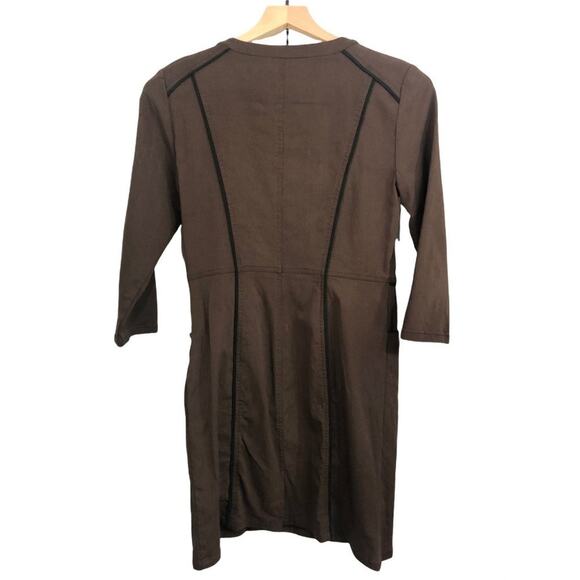 209 WST brown 3/4 sleeve straight fitted cut Sheath zip front crew neck SIZE 6 - Picture 4 of 7